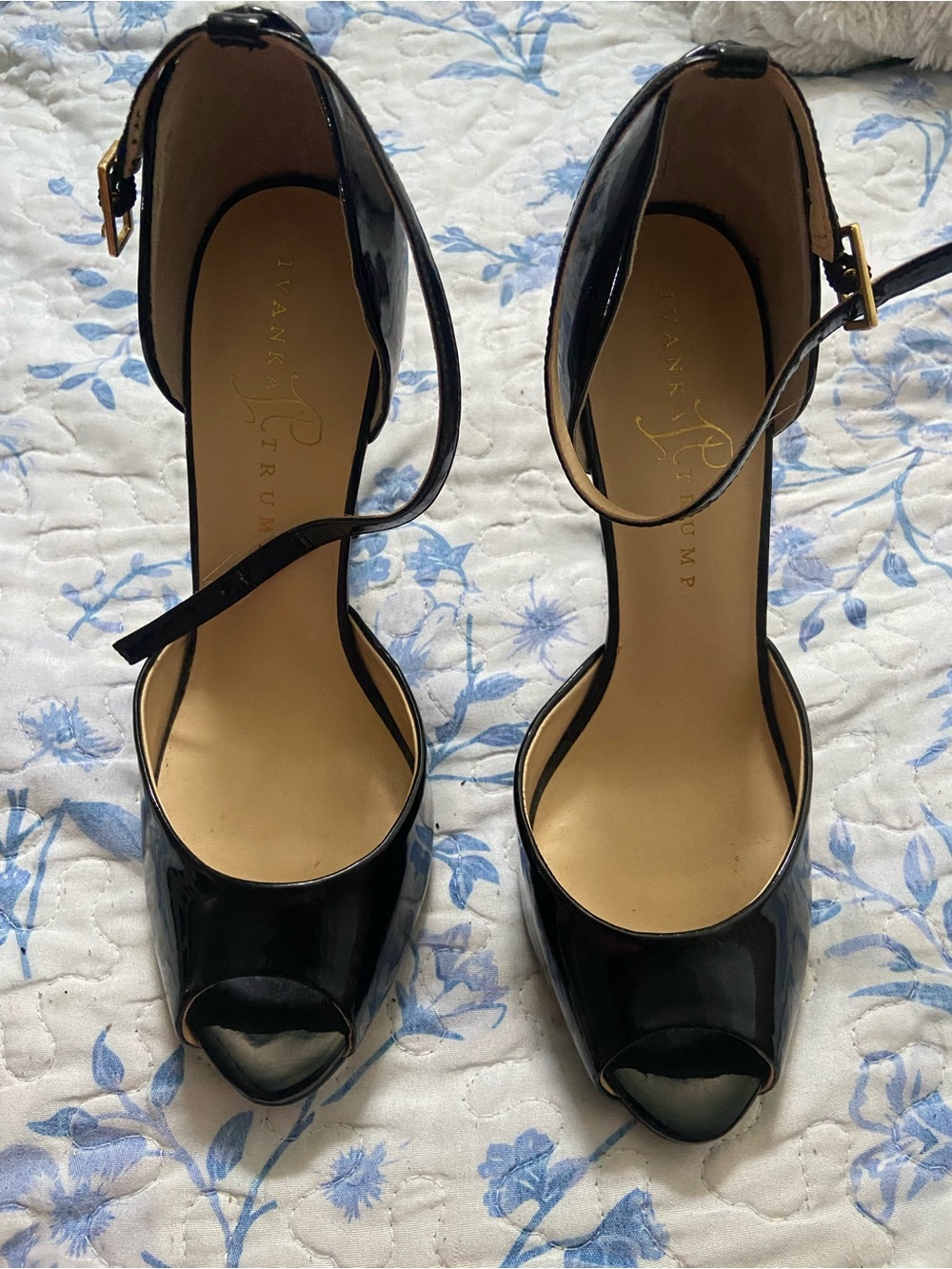 Stuart Weitzman Black Patent Peep-Toe Ankle-Strap Heels